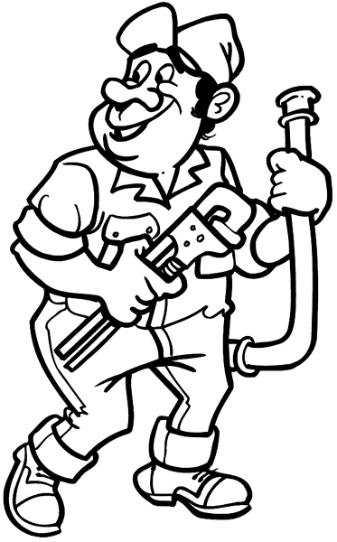 Plumber with wrench and pipe vinyl sticker. Customize on line.       Blacksmiths 012-0052  